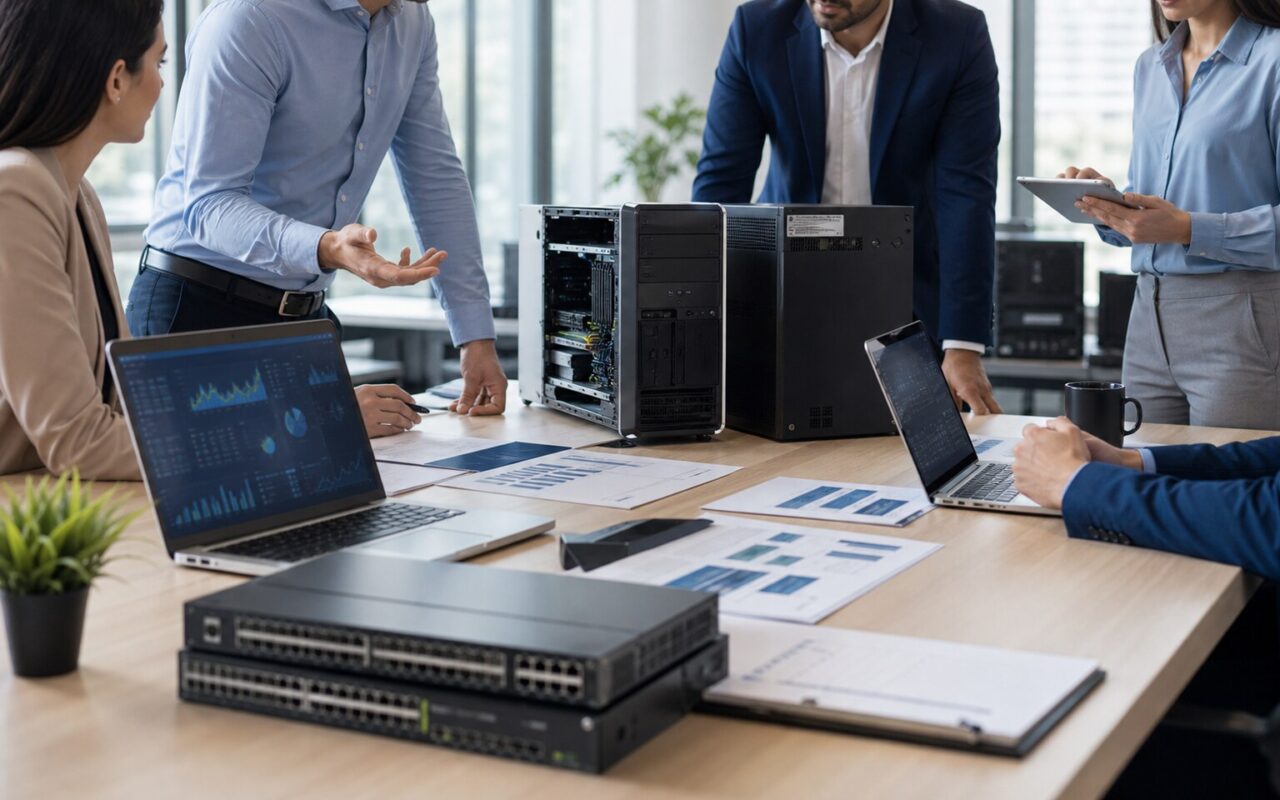 Corporate IT team planning business hardware procurement